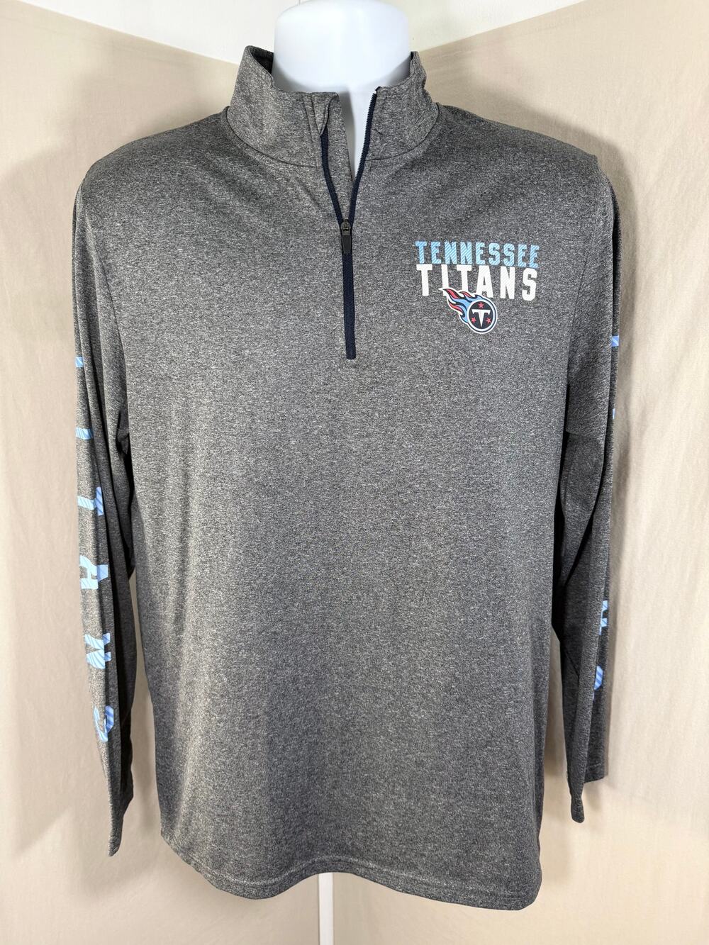 NFL Team Apparel Tennessee Titans Quarter Zip Pullover Shirt Mens Medium Gray